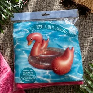 Claire’s Flamingo Pool Float 5 Ft Holographic Glitter Inflatable NWT